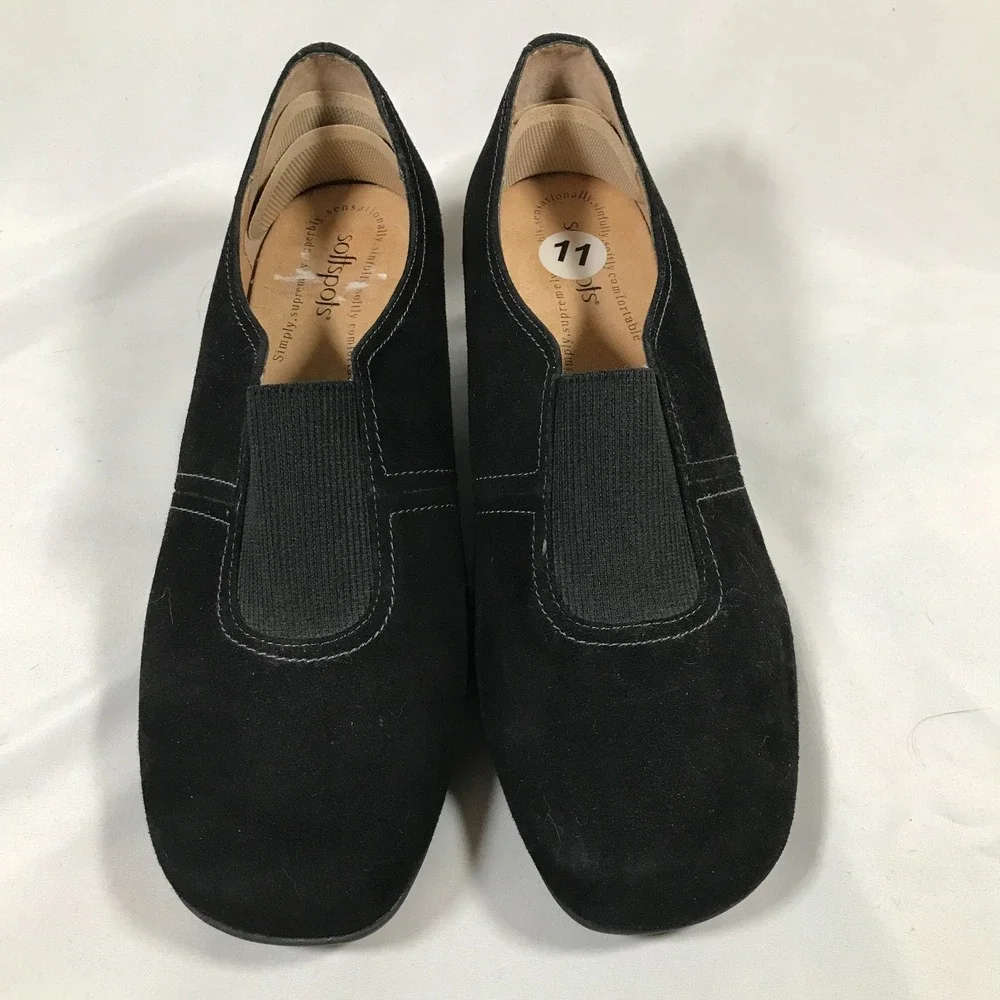 Soft Spots Black Cushion Slip On Wedge Heel Shoes Womens US 11W EU 42 UK 9‎ NWOT